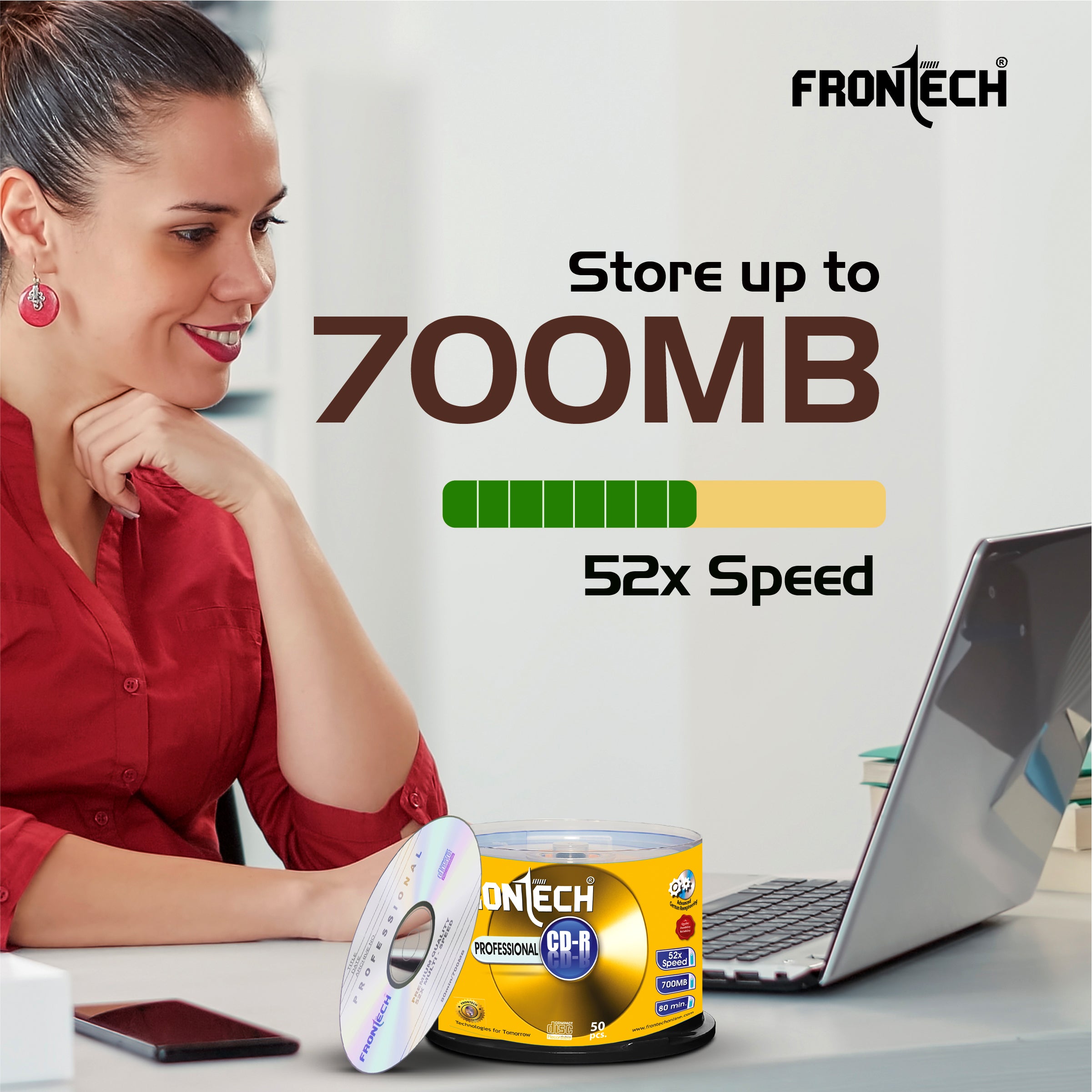 Frontech CDR 700MB Media 80 Mins 52X Speed - Pack of 50 (CDR-0002) Frontech CDR 700MB Media 80 Mins 52X Speed - Pack of 50 (CDR-0002)